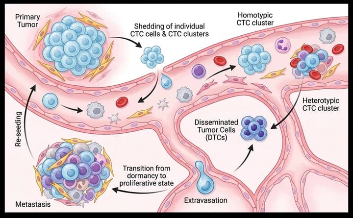 Tumor cell circulation scientific illustration