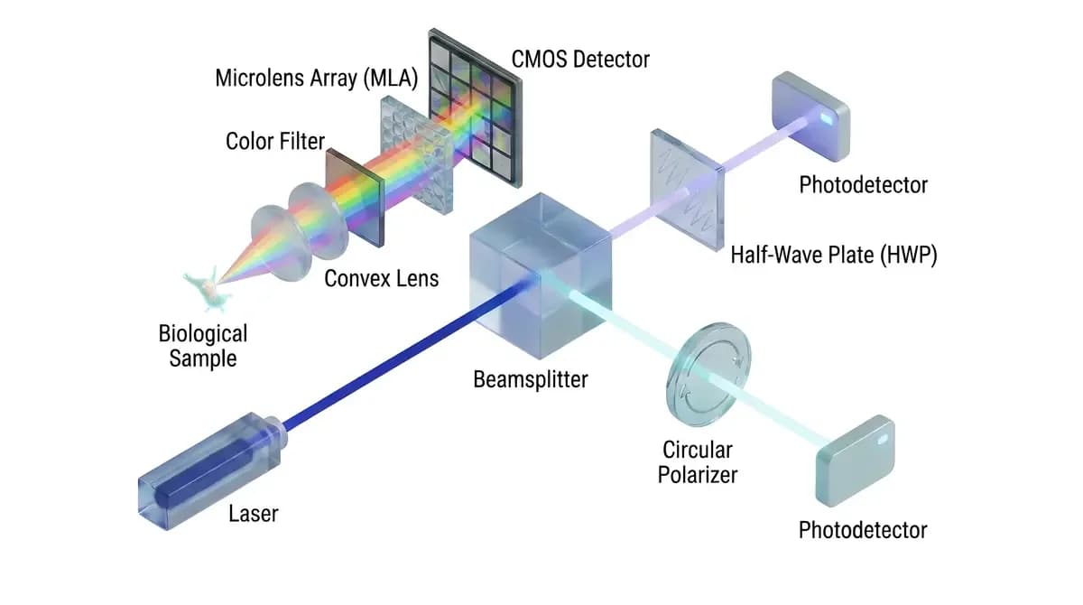 3D optical path diagram of a laser beamsplitter experiment