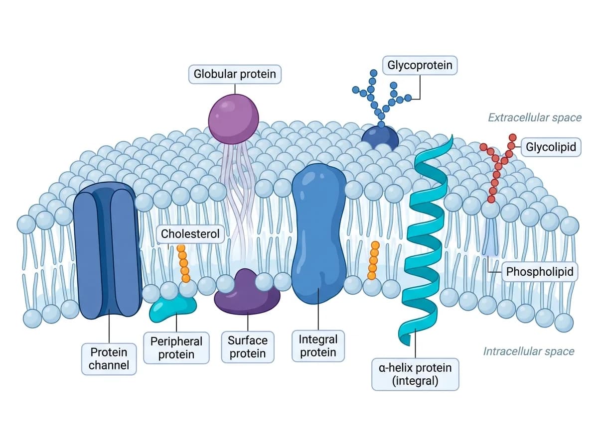 Fluid mosaic model of a cell plasma membrane