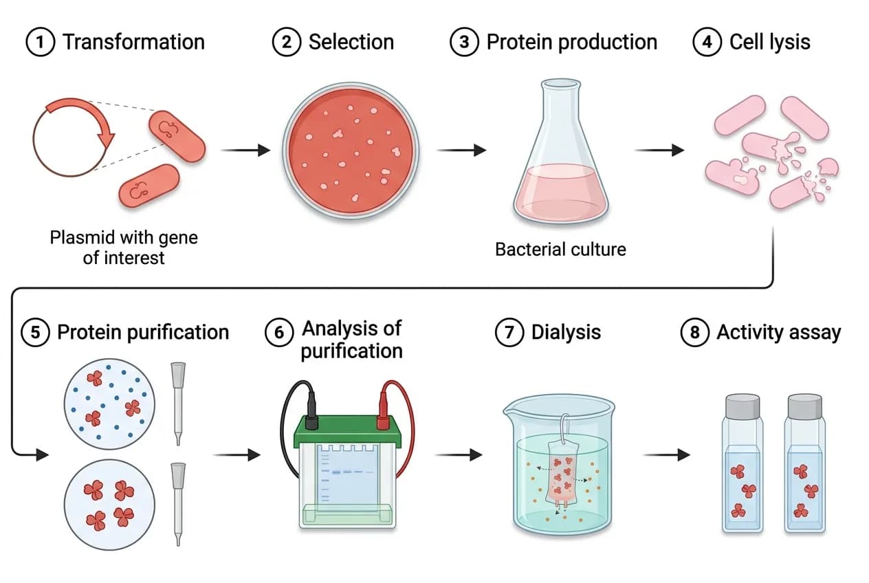 Recombinant protein production workflow infographic