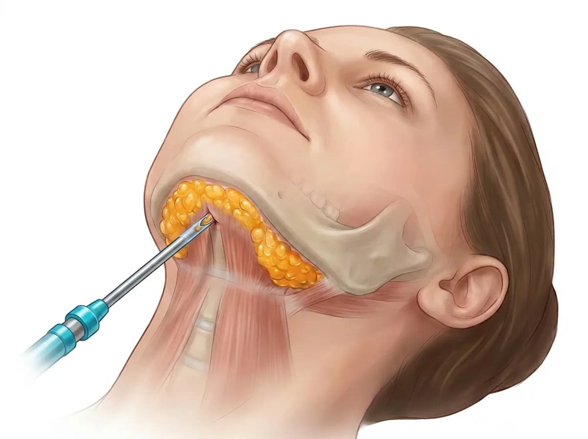 Medical illustration of neck liposuction procedure