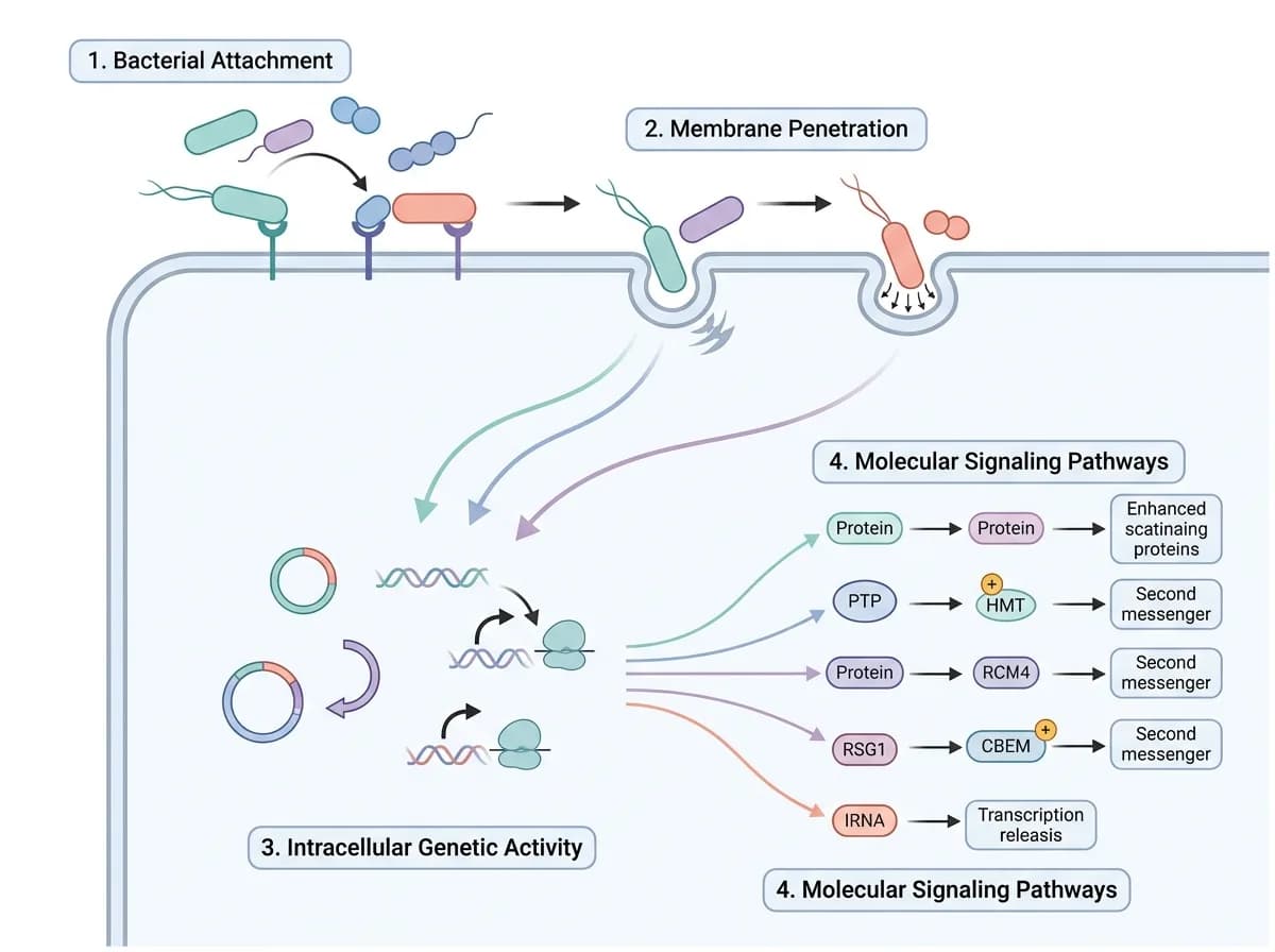 Bacterial infection and host cell interaction diagram