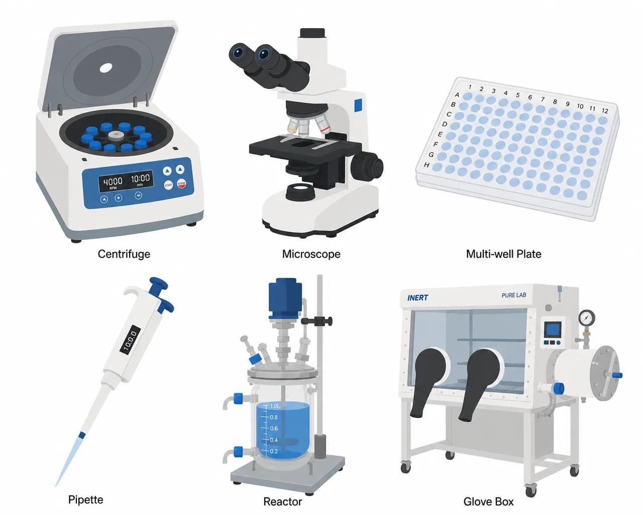Grid illustration of common laboratory equipment