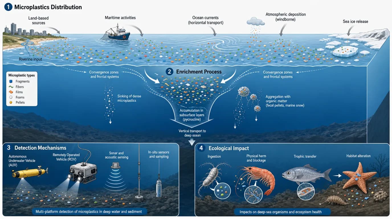 3D illustration of microplastic distribution in the ocean