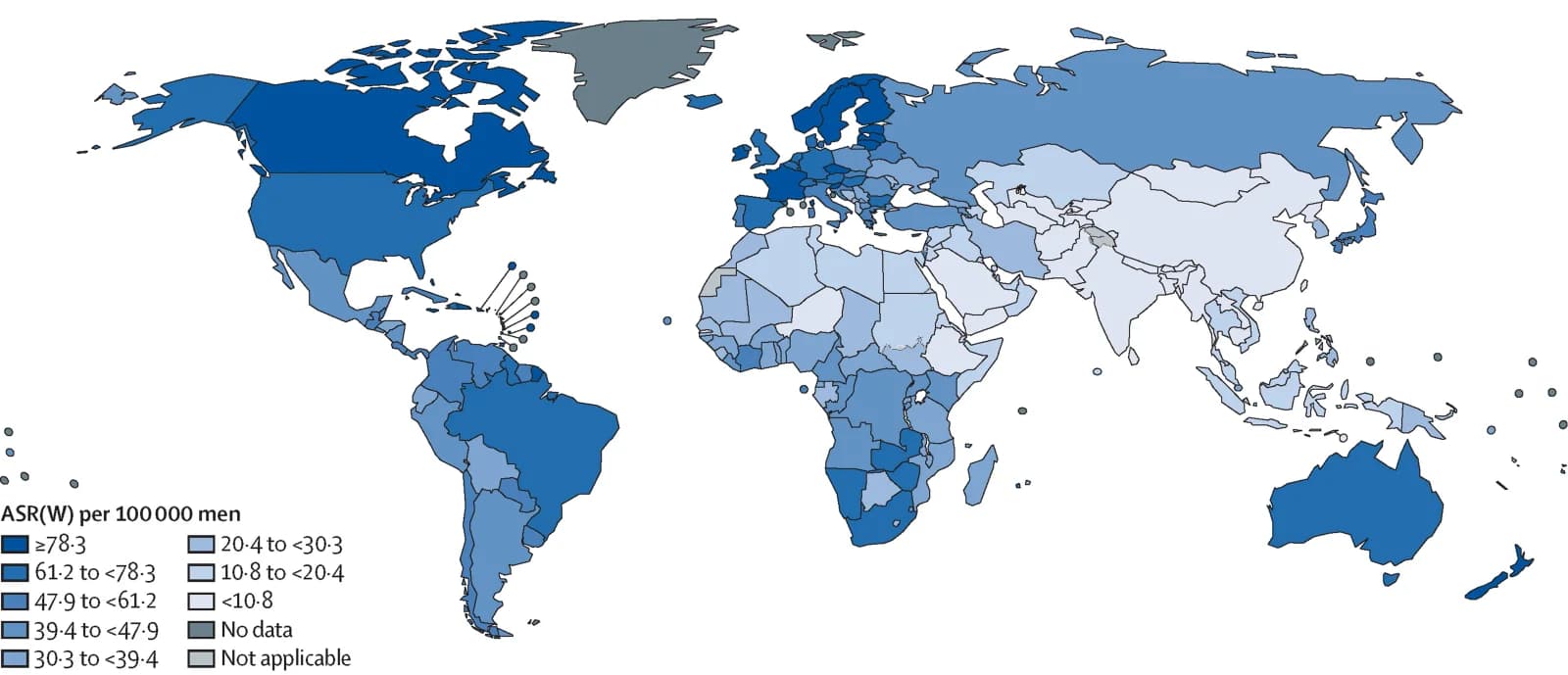 World choropleth map showing age-standardized rates