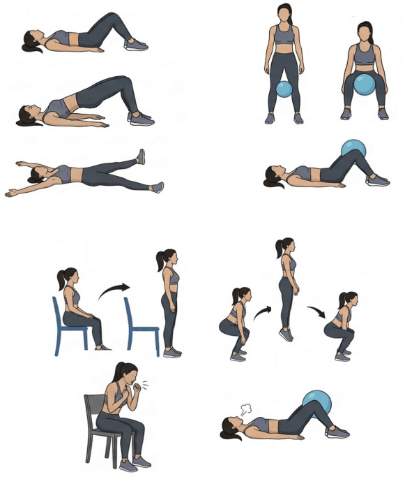 Illustration of rehabilitation exercises and multidisciplinary care for neurogenic symptoms in multiple sclerosis