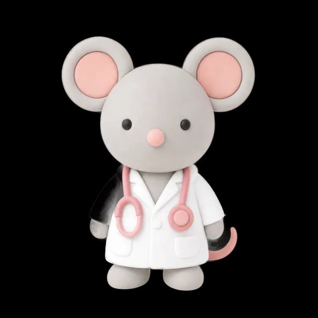 Fifi mascot as a doctor with a stethoscope