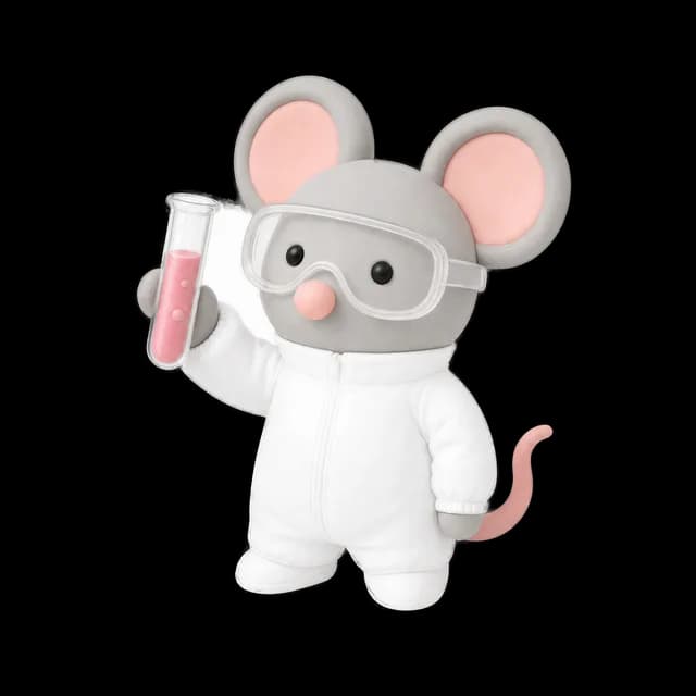 Fifi mascot as a lab scientist holding a test tube